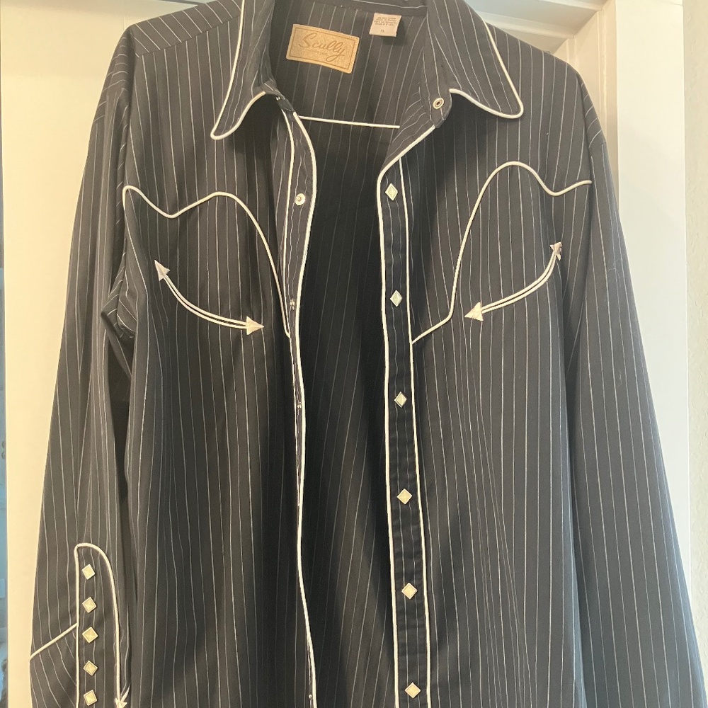 Scully pinstripe, diamond pearl snap long sleeve shirt